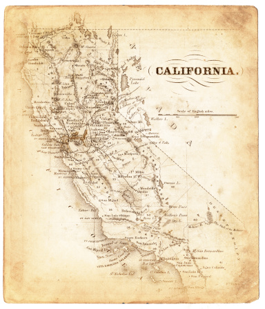 Old map of California, USA