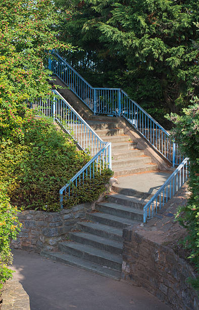 Stairs With Blue Railings stock photo