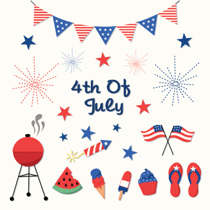 A set of patriotic vector elements for Independence Day - July 4th.