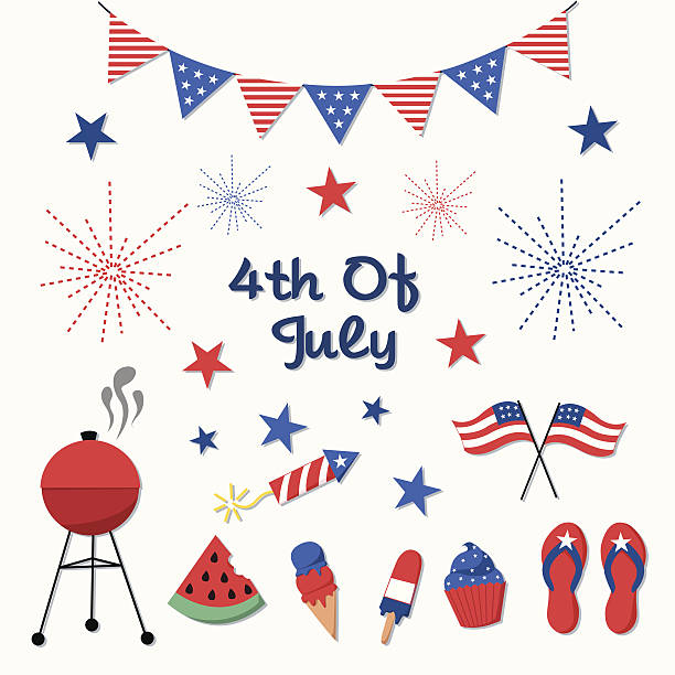 4th of July, Independence Day Vector Set A set of patriotic vector elements for Independence Day - July 4th. 4th of july fireworks stock illustrations