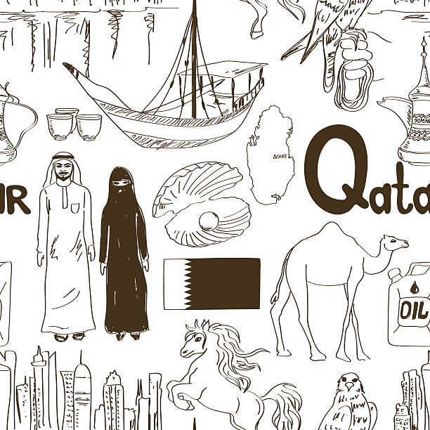 Sketch Qatar seamless pattern Fun sketch Qatar seamless pattern dhow stock illustrations