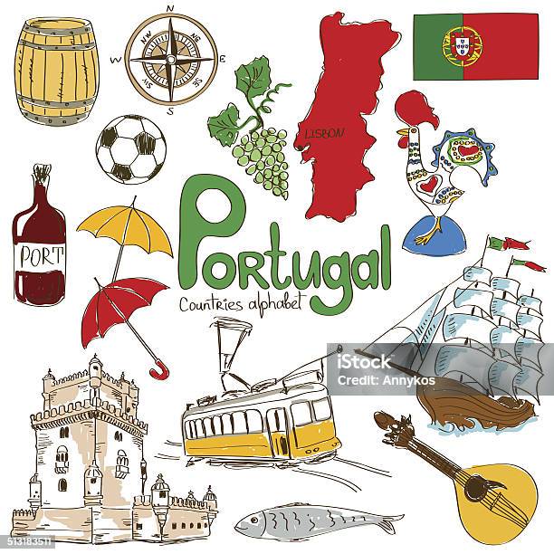 Collection Of Portugal Icons Stock Illustration - Download Image Now - Portugal, Drawing - Art Product, Portuguese Culture