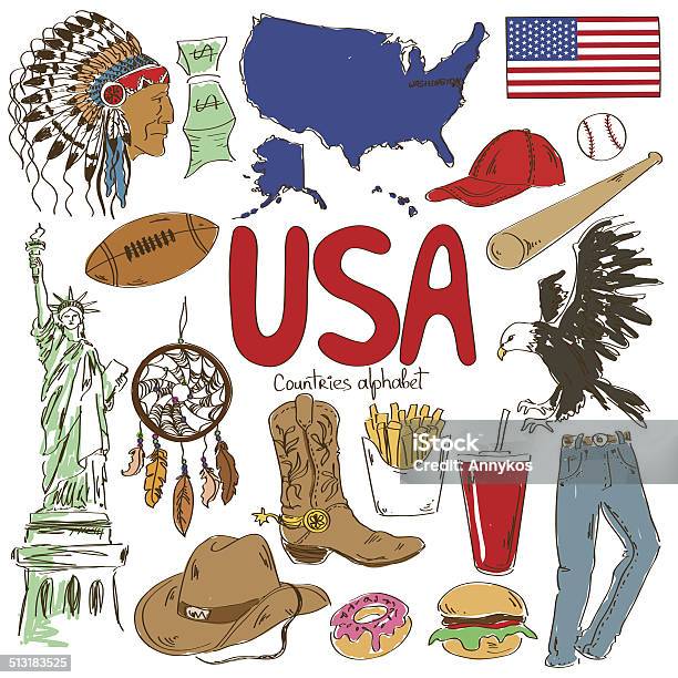 Collection Of Usa Icons Stock Illustration - Download Image Now - Alphabet, American Culture, Animal