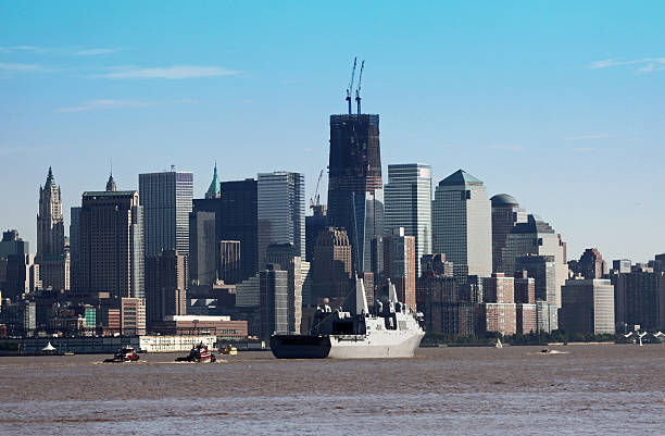 istock New York City Scape Downtown with Navy Ship USS 513183855
