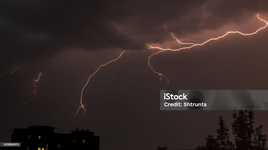 Lightning with lot of limbs Black Color Stock Photo