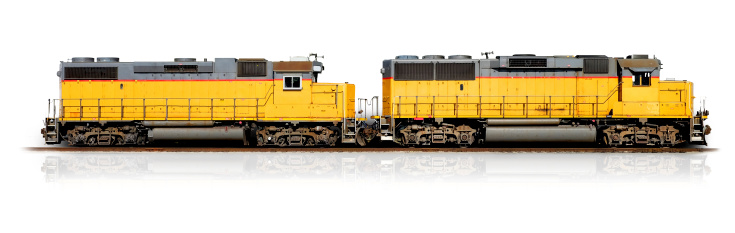 Yellow freight train isolated on white (Clipping path)