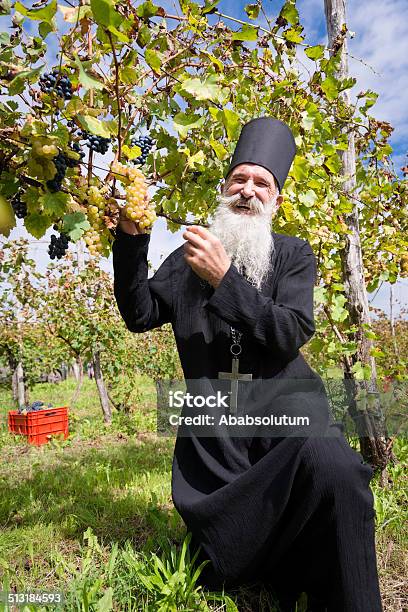 Happy Senior Ortodox Sacerdote Durante La Recolección De Las Uvas Europa Foto de stock y más banco de imágenes de Arrodillarse