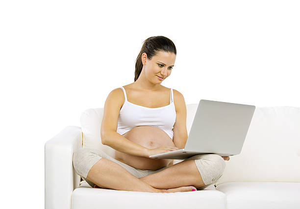 istock Pregnant woman with laptop 513185121