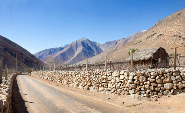 Andes in a desert landscape in Chile, near El Vocano, San Jose de Maipo