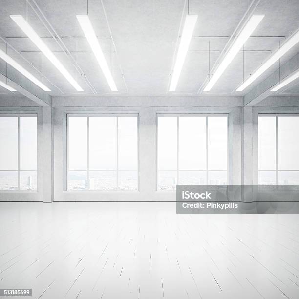 Luminoso Interno Vuoto Loft - Fotografie stock e altre immagini di Bianco - Bianco, Deposito, Finestra