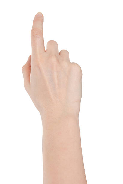 istock Female hand with index finger isolated on white 513203811