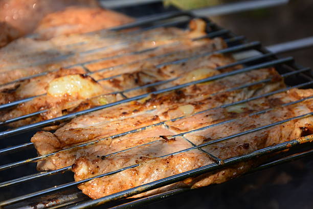 Preparation, Cooking kebabs on charcoal outdoor