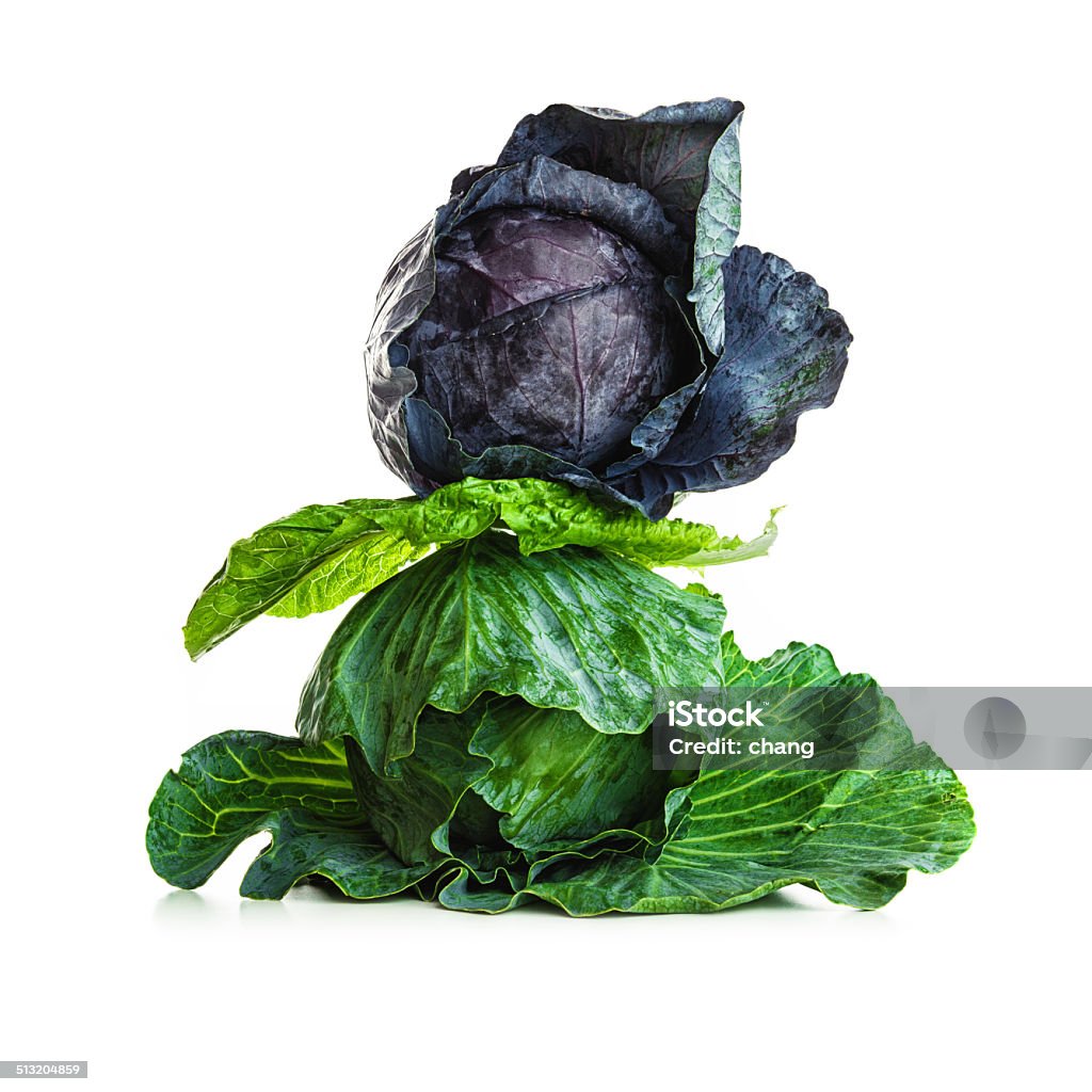 Cabbages and lettuce One red cabbage, a lettuce leaf and green cabbage Cross Section Stock Photo