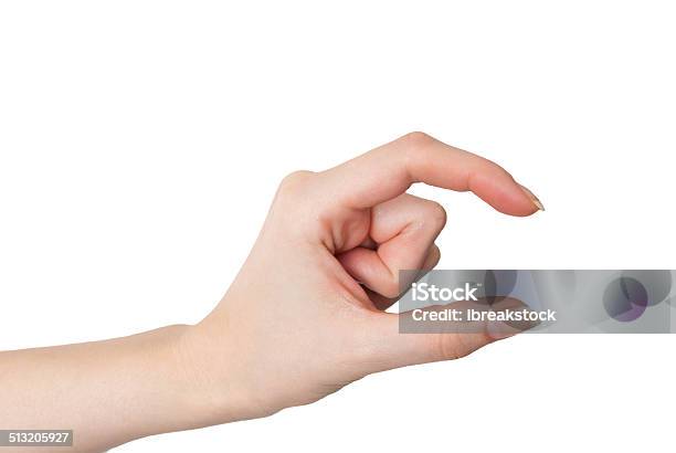 Female Hand Holding Or Measuring Gesture Isolated Stock Photo - Download Image Now - Fingernail, Cut Out, Human Hand