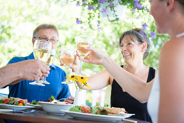 istock Group Toast at Vegan Lunch on patio 513206063