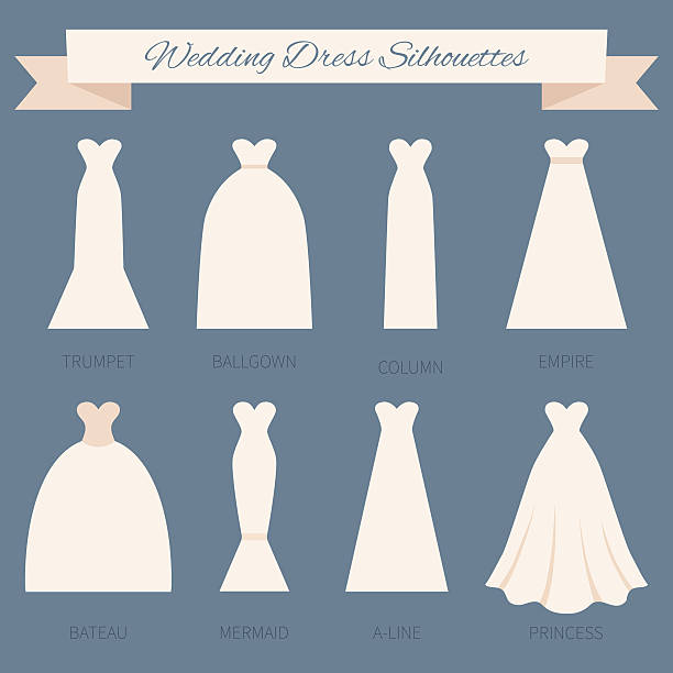 ilustrações de stock, clip art, desenhos animados e ícones de vestido de noiva estilo - wedding dress
