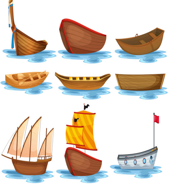 illustrations, cliparts, dessins animés et icônes de ensemble de bateau - bateau à rames
