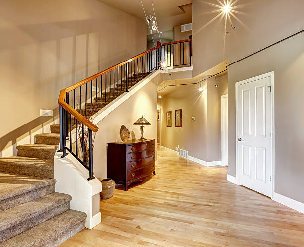 istock Hallway with staircase in luxury house 513207437