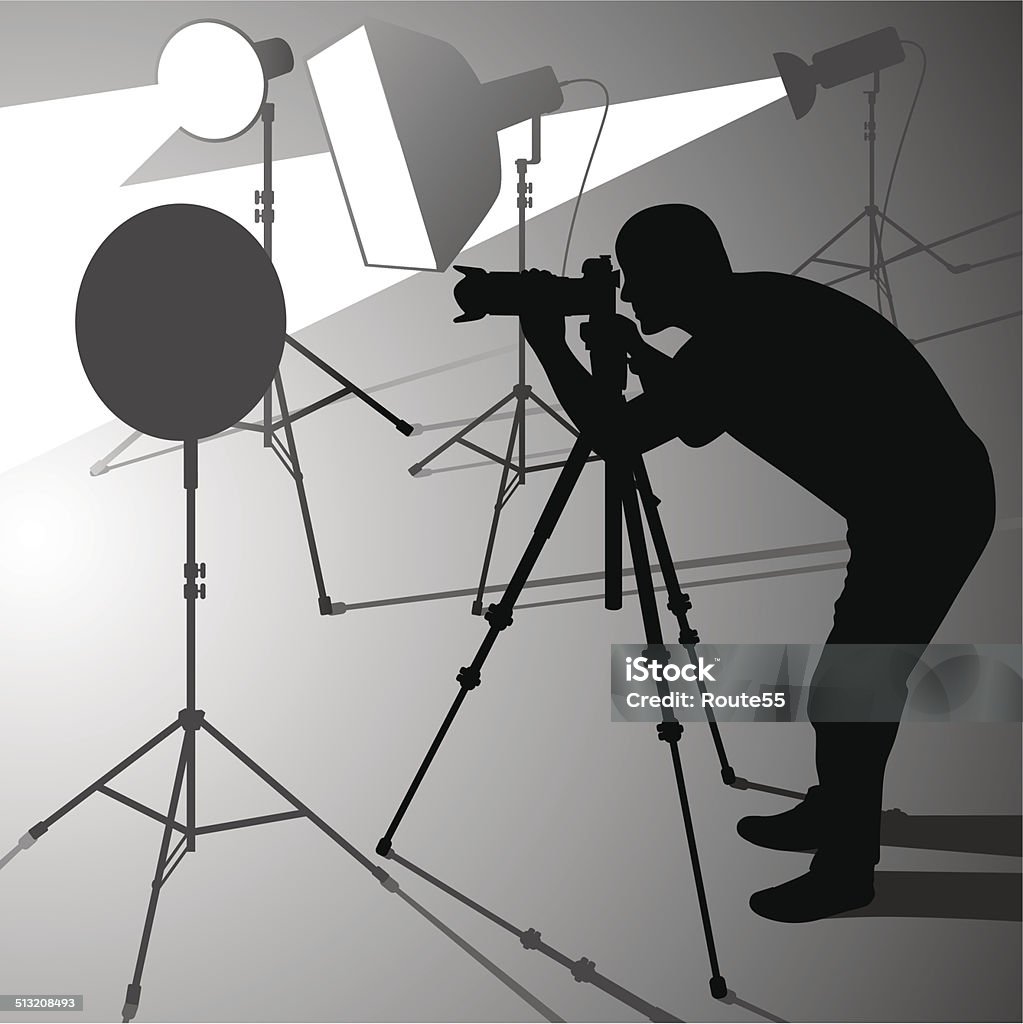 Photo session Photographer at work in studio. Vector illustration Home Video Camera stock vector