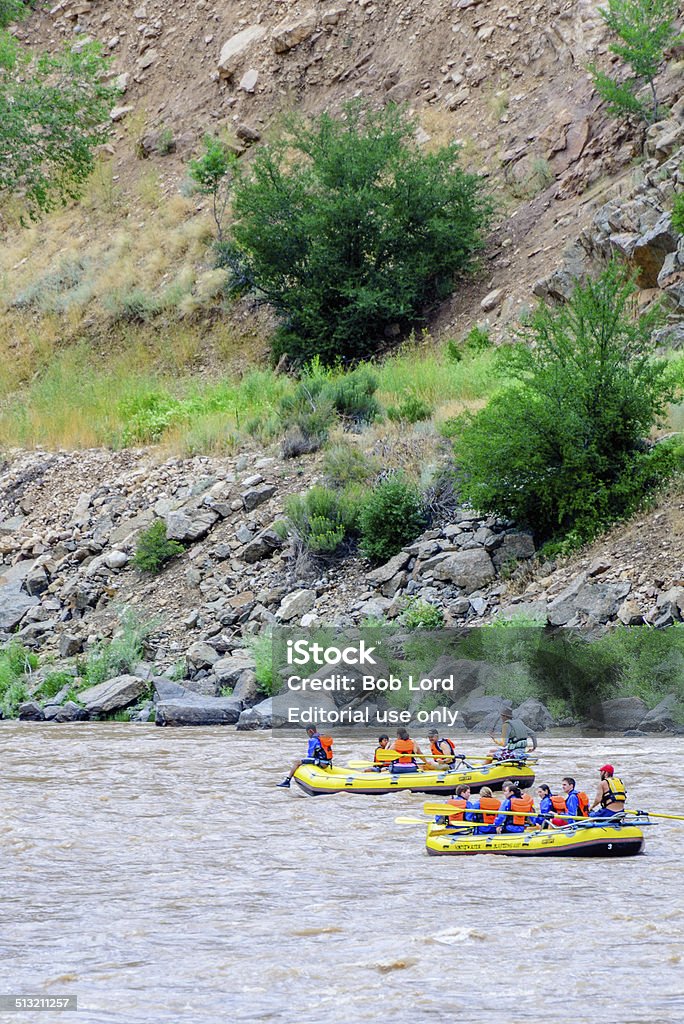 rafters on the river Colorado, United States - August 1, 2014. A group of rafters on the Colorado River. Equipment Stock Photo