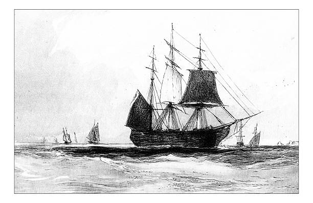 istock Antique illustration of ships in sea 513222898