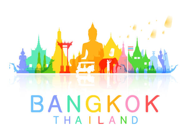 ilustraciones, imágenes clip art, dibujos animados e iconos de stock de bangkok tailandia viaje. - thailand