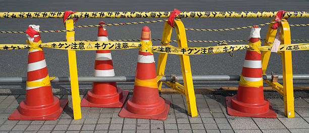 istock bright red and yellow security safety barrier 513223724
