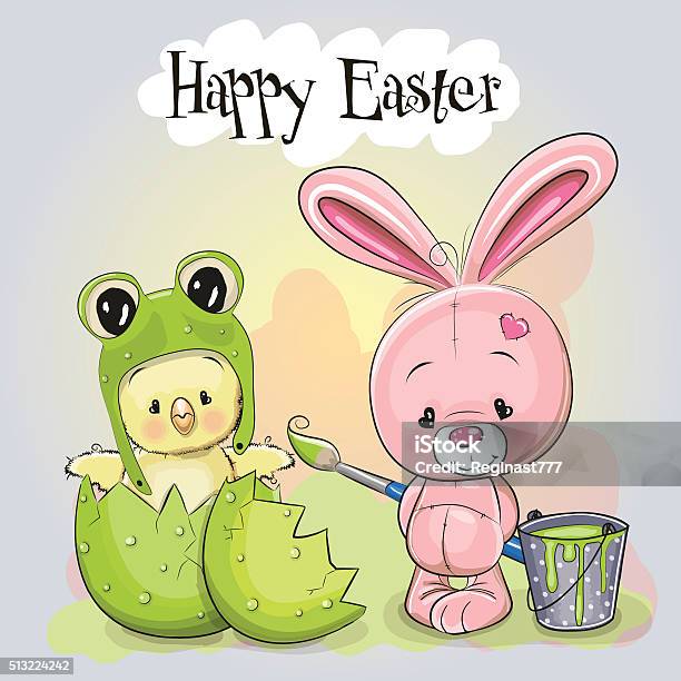 Chick And Rabbit Stock Illustration - Download Image Now - Easter, Frog, Animal