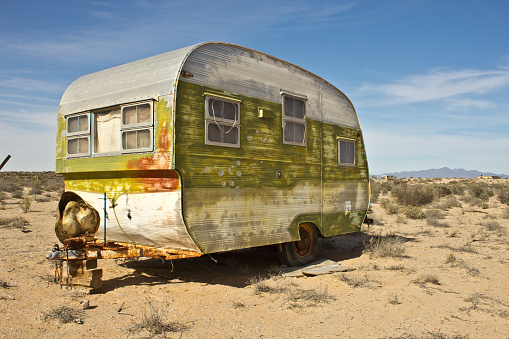 Abandoned trailer in Desert on Arizona Mexico Border.