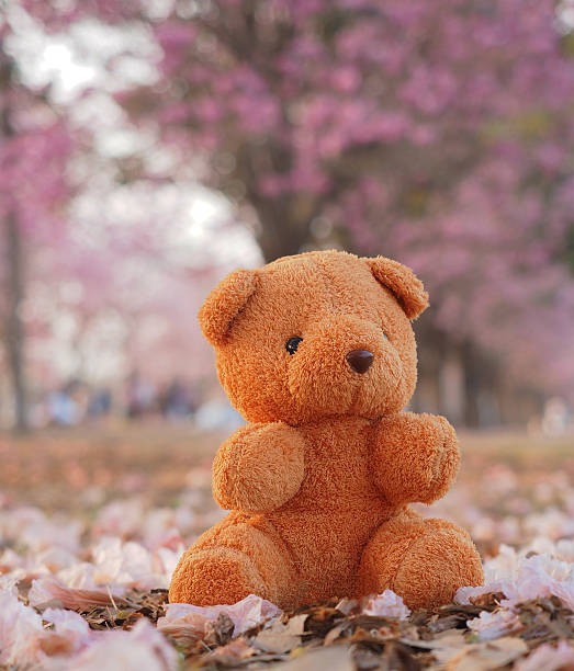 istock Teddy bear toy on a pink flower 513225524