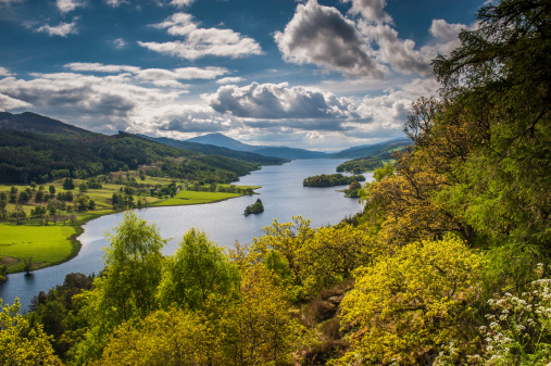 View from the southern lakeshore of Derwent Water in the Lake District of Cumbria, England.