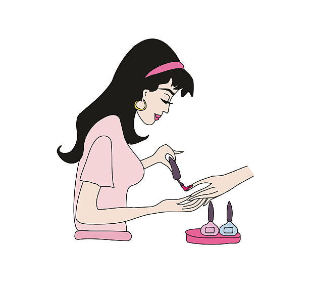 manicurist applying nail polish vector art illustration