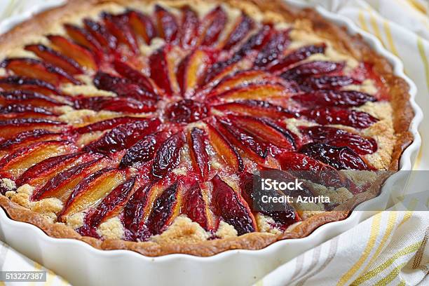 Plum And Almond Tart Stock Photo - Download Image Now - Backgrounds, Baked, Baked Pastry Item