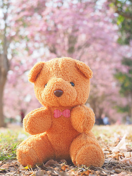 istock Teddy bear toy on pink flower 513227780