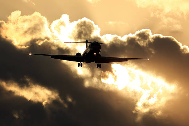 istock Passanger aircraft landing at sunset 513227826