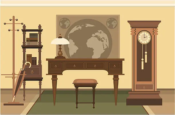 Vector illustration of Work Place In Retro Style