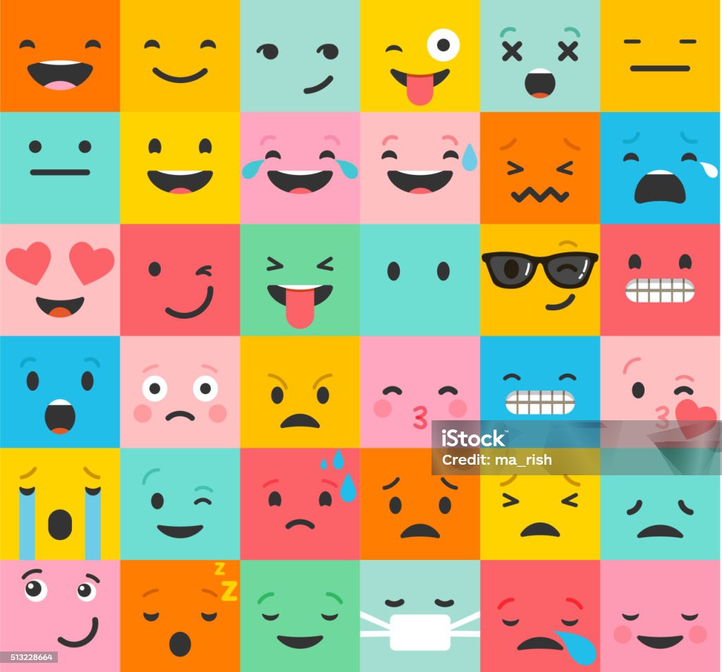 Set of colorful emoticons, emoji flat backgound pattern Emoticon colorful vector icons set. Emoticon faces , set of icons. Different emotions collection. Emoticon flat pattern design Emotion stock vector