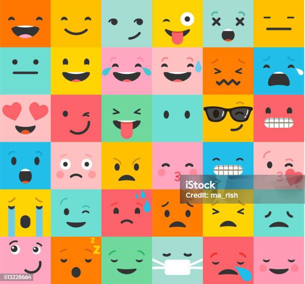 Set Of Colorful Emoticons Emoji Flat Backgound Pattern Stock Illustration - Download Image Now