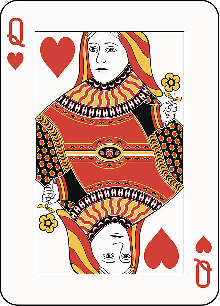 Queen of hearts Queen of hearts playing card. Three levels vector file: 1: big frame, index and white background 2: small frame and face 3: decorations hearts playing card stock illustrations