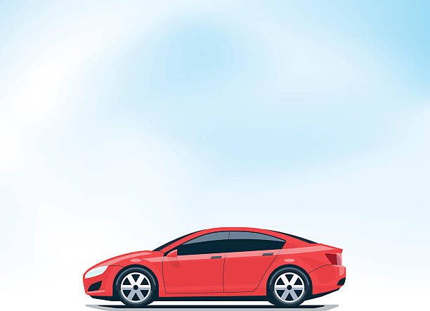 Isolated Red Car Side View Flat vector illustration of an isolated vector red car side view in cartoon style. Decent sky in the background. hatchback side stock illustrations