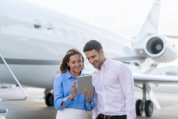 istock Business people traveling by plane 513232262