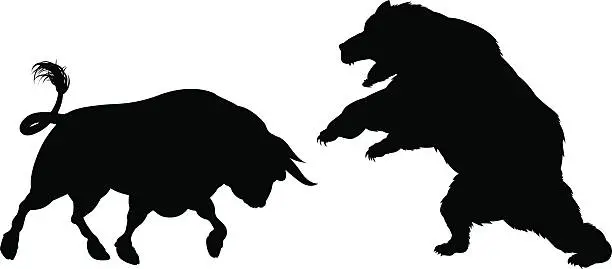 Vector illustration of Bear Versus Bull Silhouette
