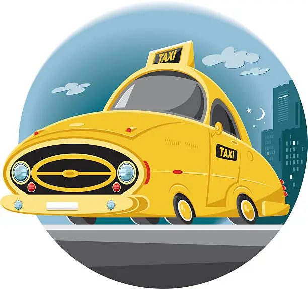 Vector illustration of taxi working all night