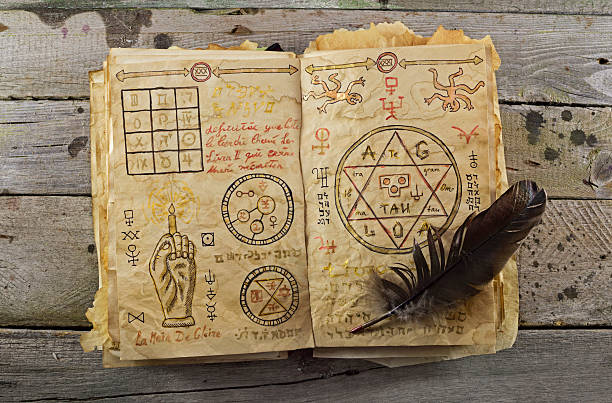 Magic book on wood 2 stock photo