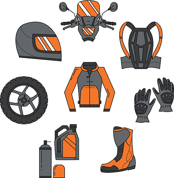 ilustrações, clipart, desenhos animados e ícones de vetor ícones conjunto de motocicleta - motorcycle mirror biker glove