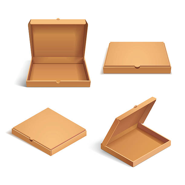 현실적일 3d 제품의 등각투영 피자 판지 상자 - box blank brown white stock illustrations