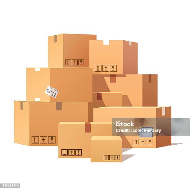 Pile Of Stacked Sealed Goods Cardboard Boxes Stock Illustration - Download Image Now - Box - Container, Package, Delivering