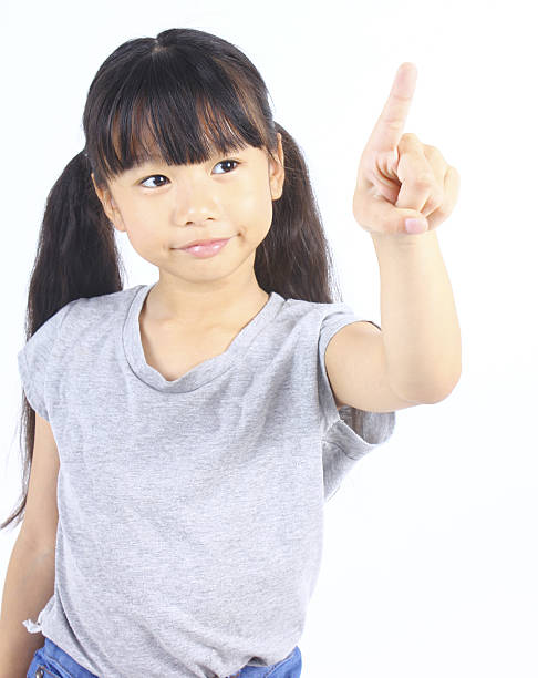 istock Little girl pointing up with her finger 513235668