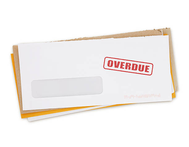 Overdue Bills Envelopes - Overdue Bills isolated on white (excluding the shadow) over spend stock pictures, royalty-free photos & images