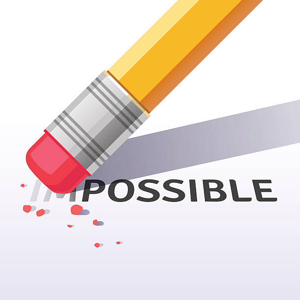 Changing word impossible to possible with eraser Changing the word impossible to possible with a pencil eraser. Flat style vector illustration isolated on white background. eraser stock illustrations